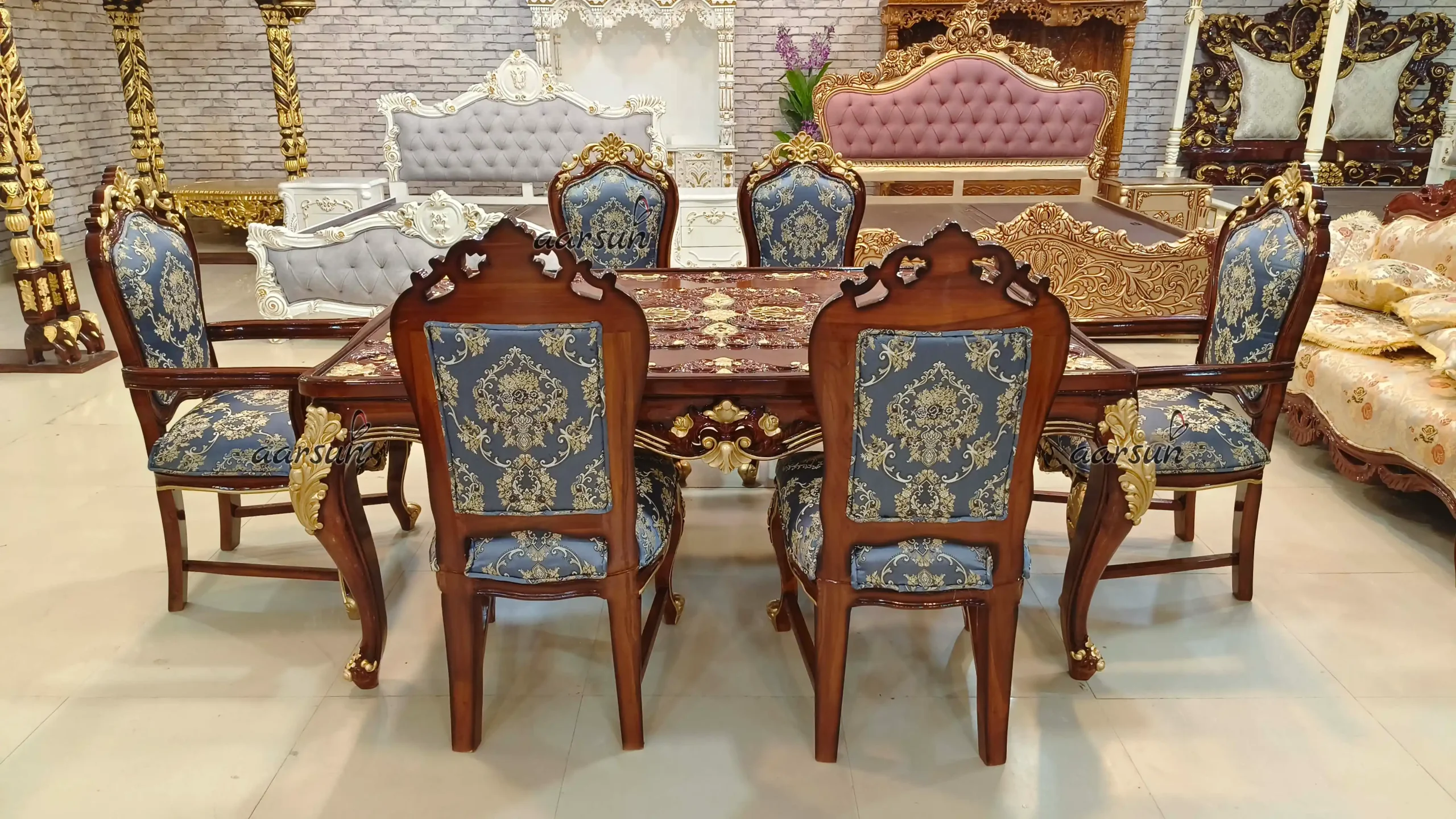 Elegant Hand-Carved Wooden Dining Table - Image 5