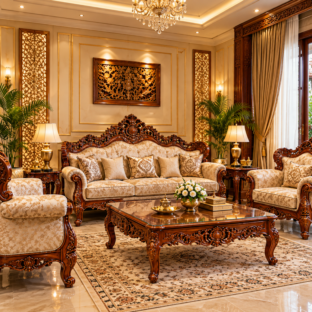 Craftsman carving custom wooden furniture
