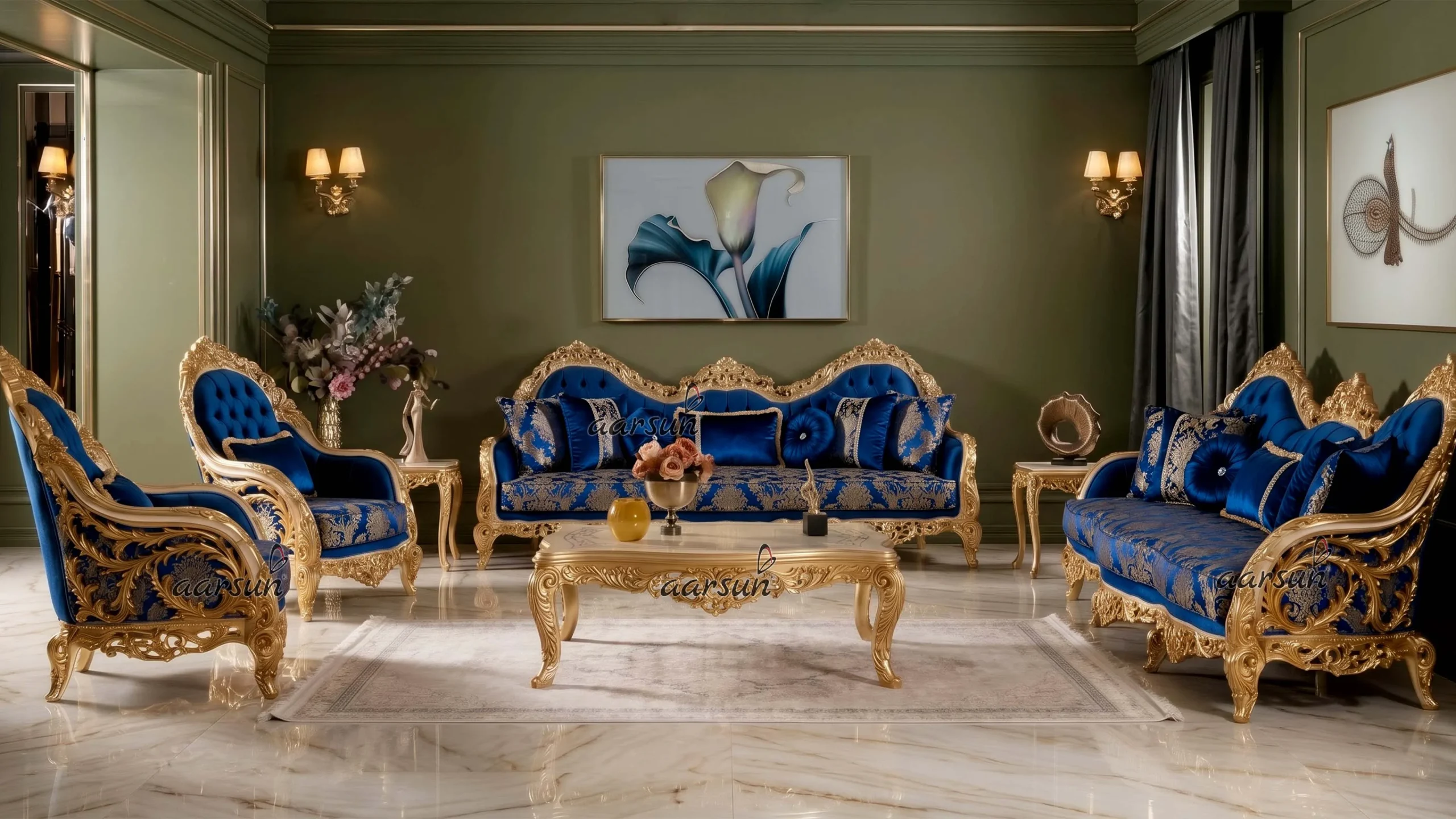 International Designer Heavy Carving Wooden Sofa Set